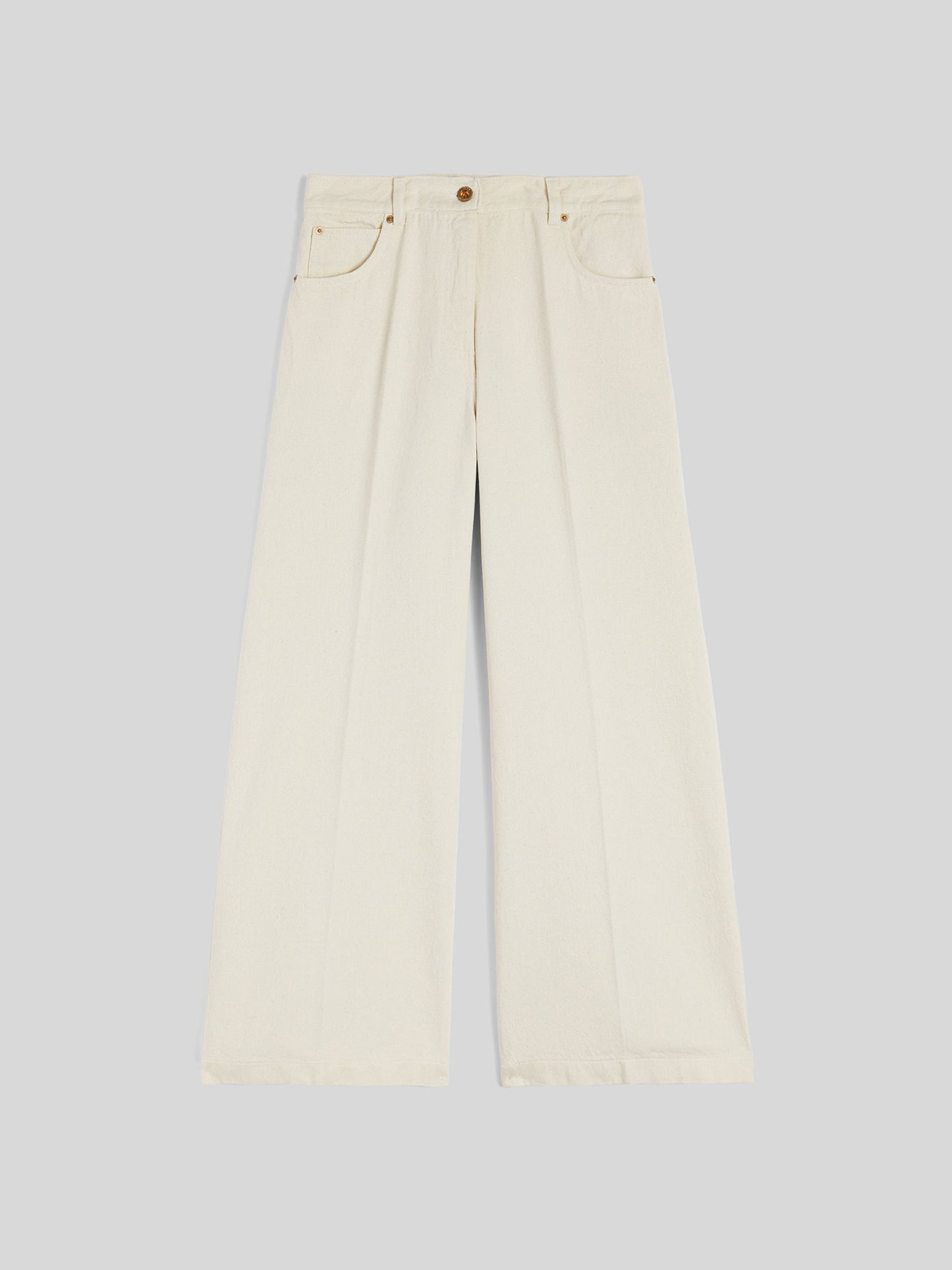 IVORY HIGH-WAISTED DENIM TROUSERS