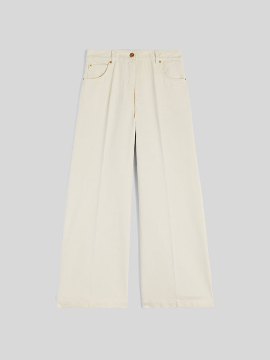 IVORY HIGH-WAISTED DENIM TROUSERS