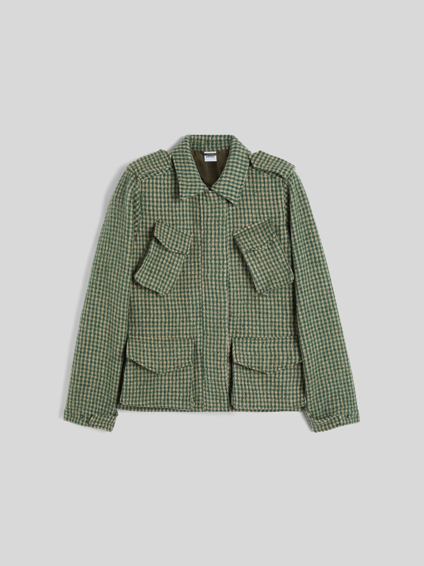 WOOL CHECKS FIELD JACKET GREEN BEIGE