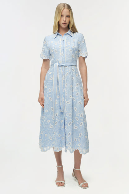 AUDRIA MIDI FLORAL DRESS LT BLUE/ WHITE