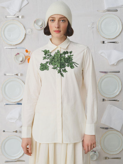 ASSIA SHIRT EMB GREEN FLORAL CREME GREEN