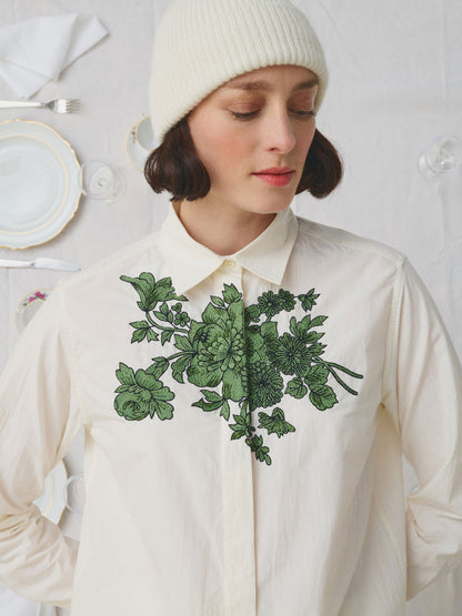 ASSIA SHIRT EMB GREEN FLORAL CREME GREEN