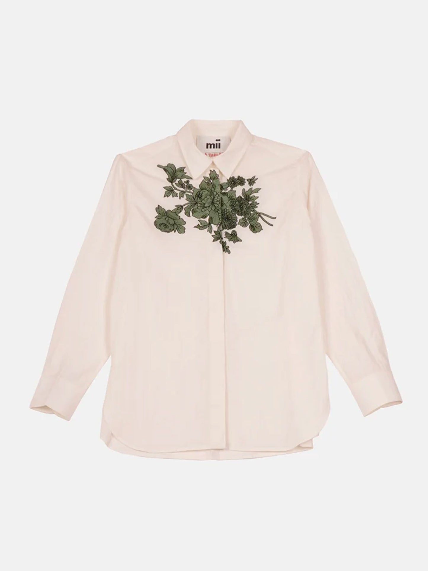 ASSIA SHIRT EMB GREEN FLORAL CREME GREEN