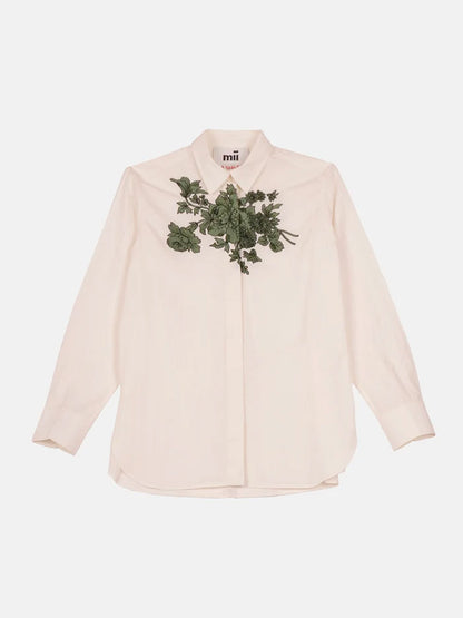 ASSIA SHIRT EMB GREEN FLORAL CREME GREEN