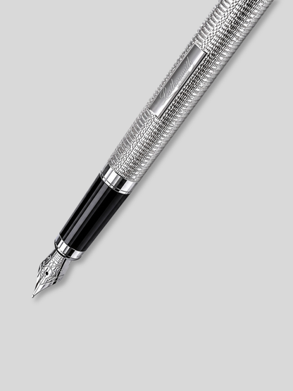Mayfair 925 Sterling Silver Fountain Pen - Hand Engine-Turned Barleycorn Guilloché