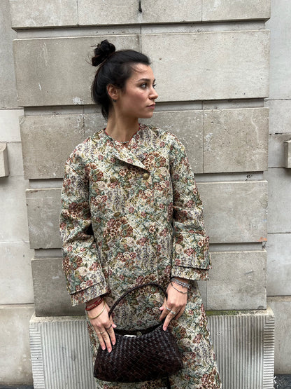 RIDOX DB JAQUARD COAT BROWN MULTI