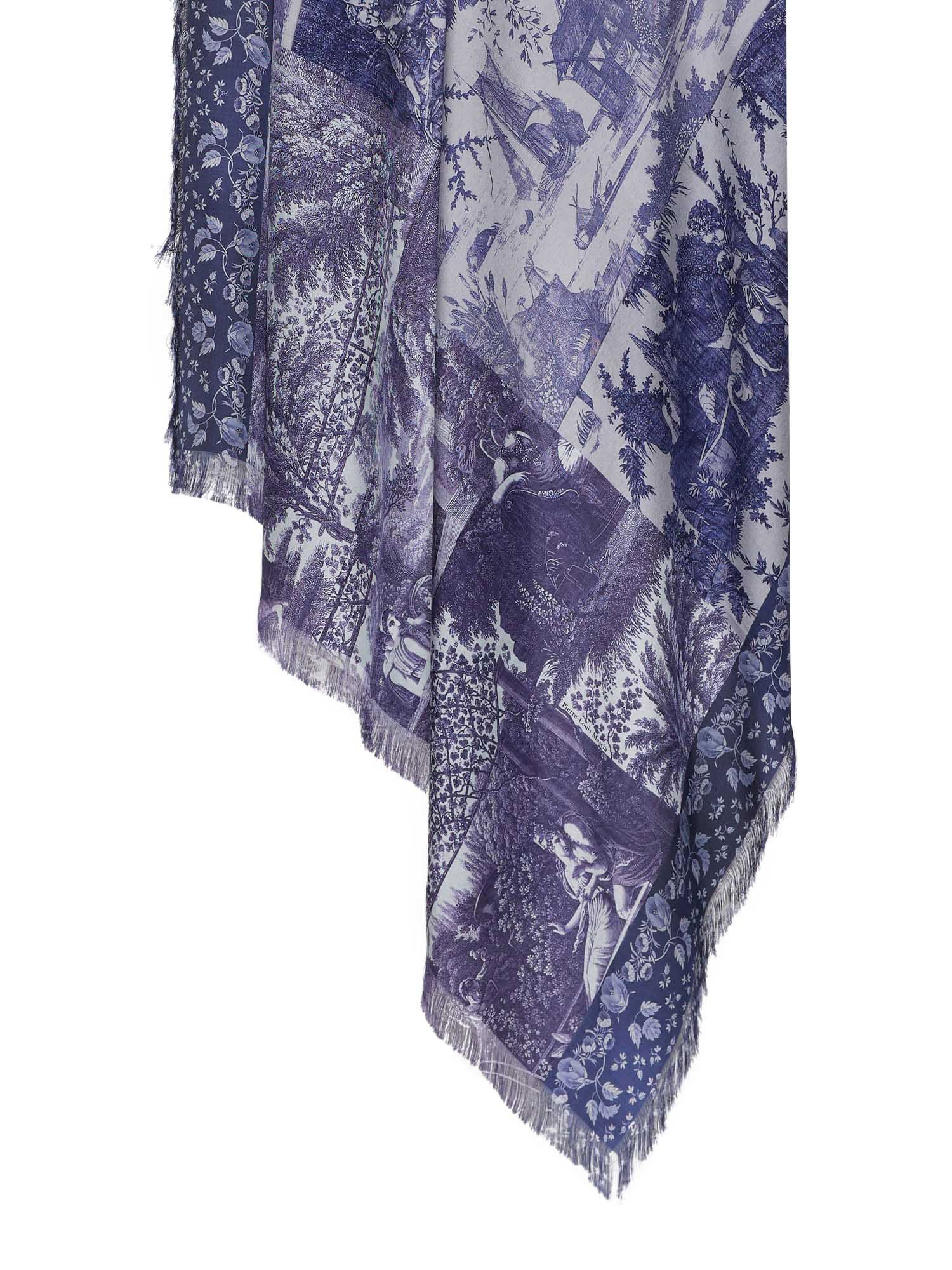 Blue and white patterned scarf on a white background