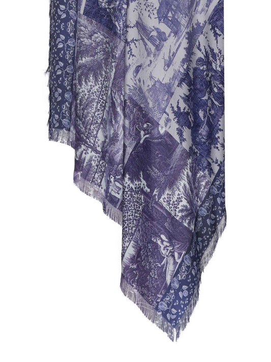 Blue and white patterned scarf on a white background