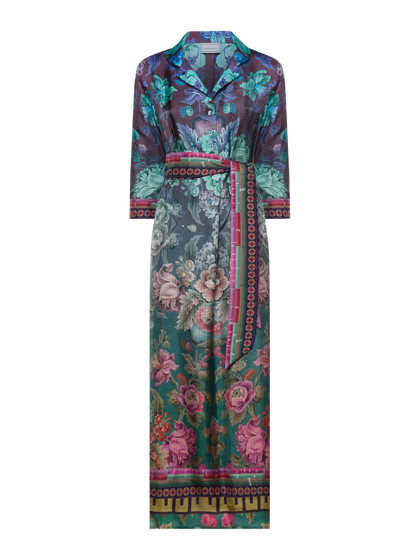 ALOE FLORAL SILK SHIRT-DRESS BLUE RED