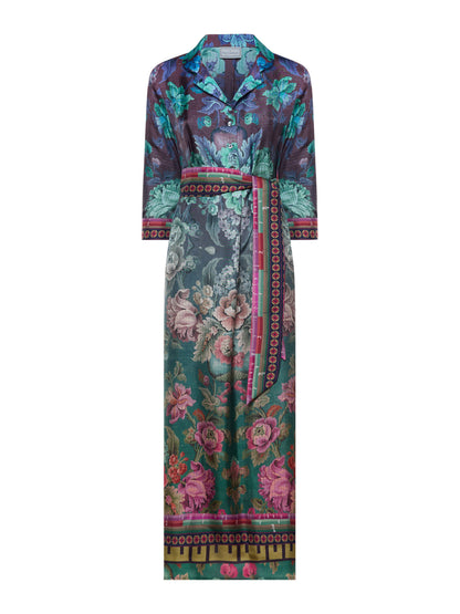 ALOE FLORAL SILK SHIRT-DRESS BLUE RED