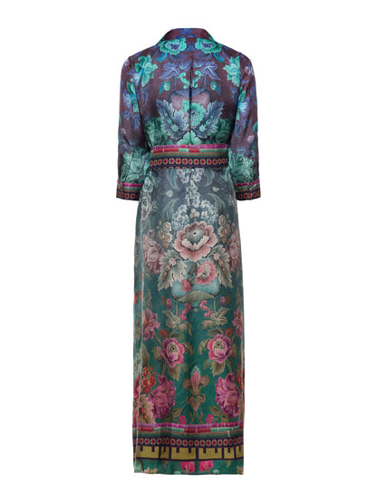 ALOE FLORAL SILK SHIRT-DRESS BLUE RED