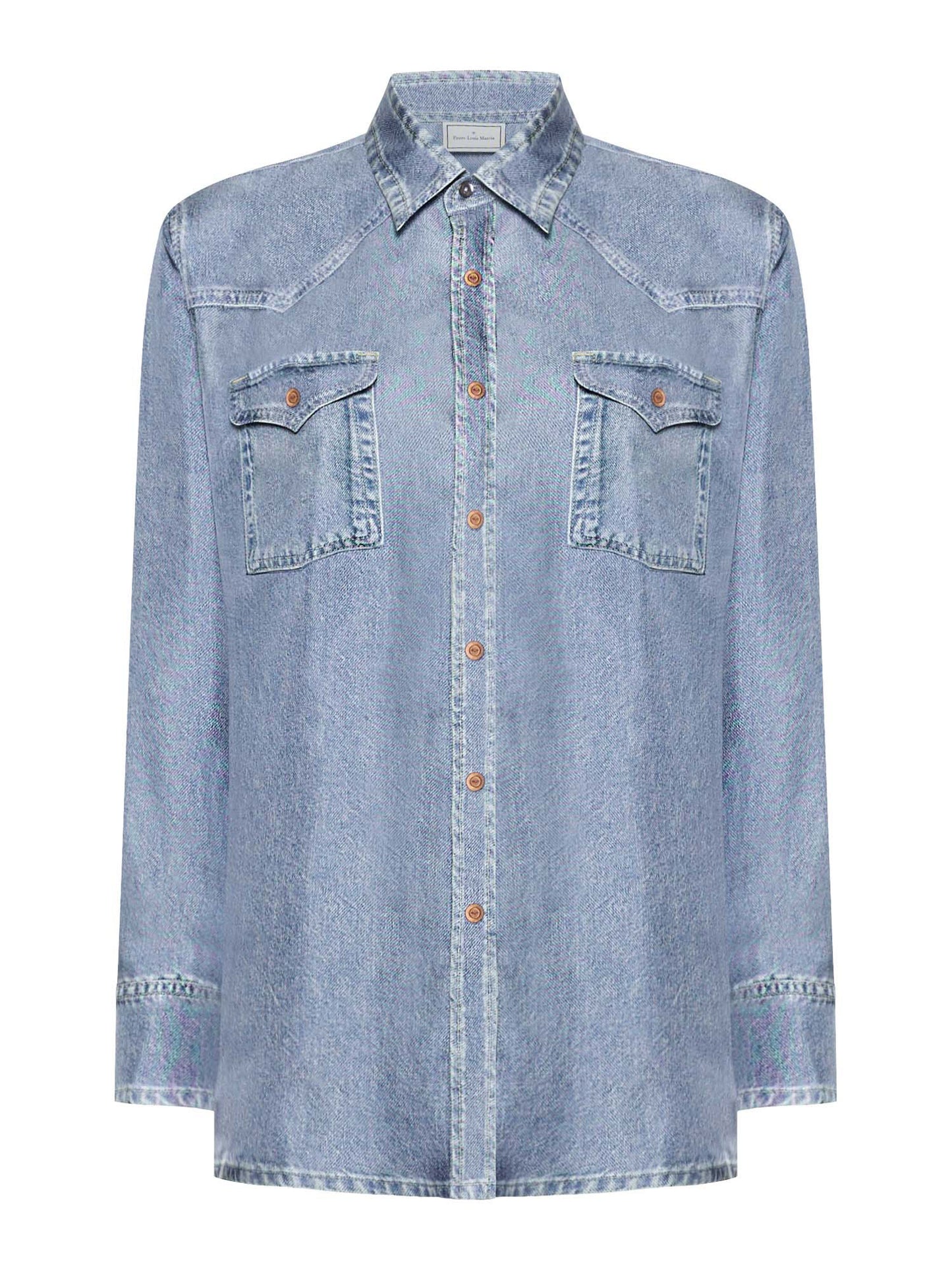 ALOE/S DENIM PRINT SILK SHIRT BLUE