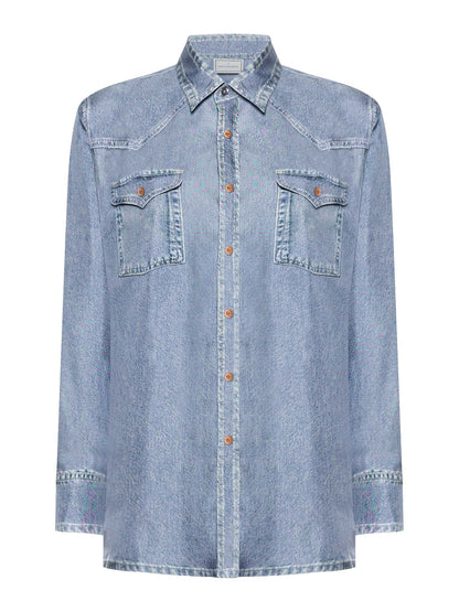 ALOE/S DENIM PRINT SILK SHIRT BLUE