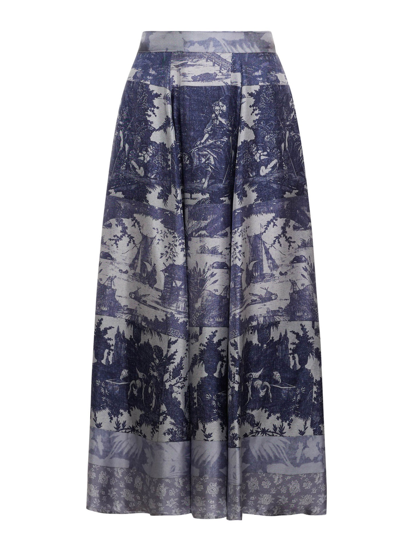 ALOES SILK FLORAL SKIRT - NAVY GREY