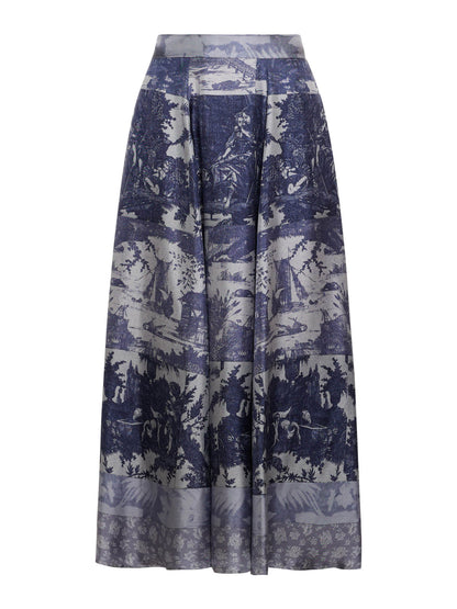 ALOES SILK FLORAL SKIRT - NAVY GREY