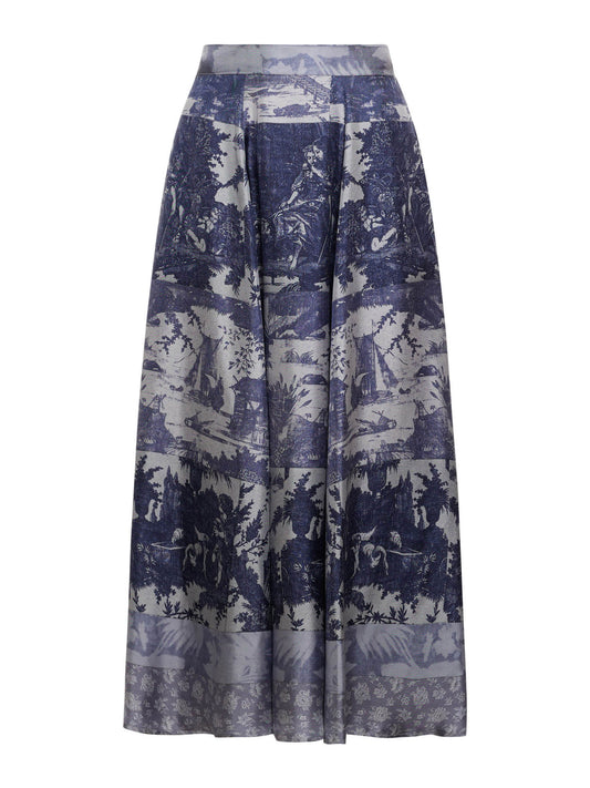ALOES SILK FLORAL SKIRT - NAVY GREY