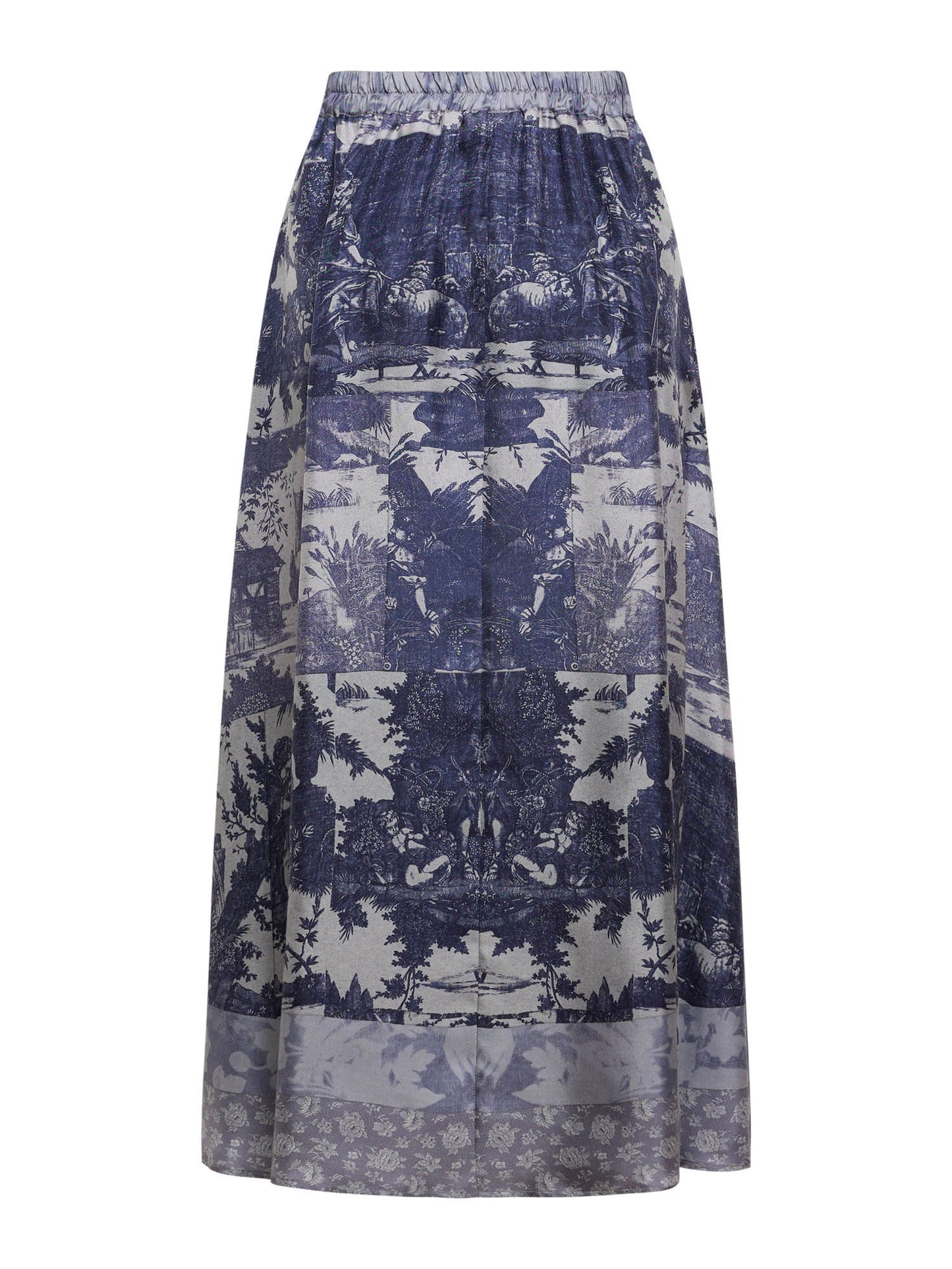 ALOES SILK FLORAL SKIRT - NAVY GREY