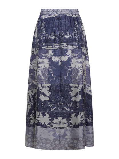 ALOES SILK FLORAL SKIRT - NAVY GREY
