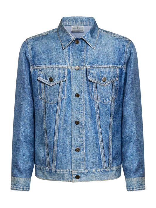 ALOES SILK JACKET DENIM PRINT BLUE