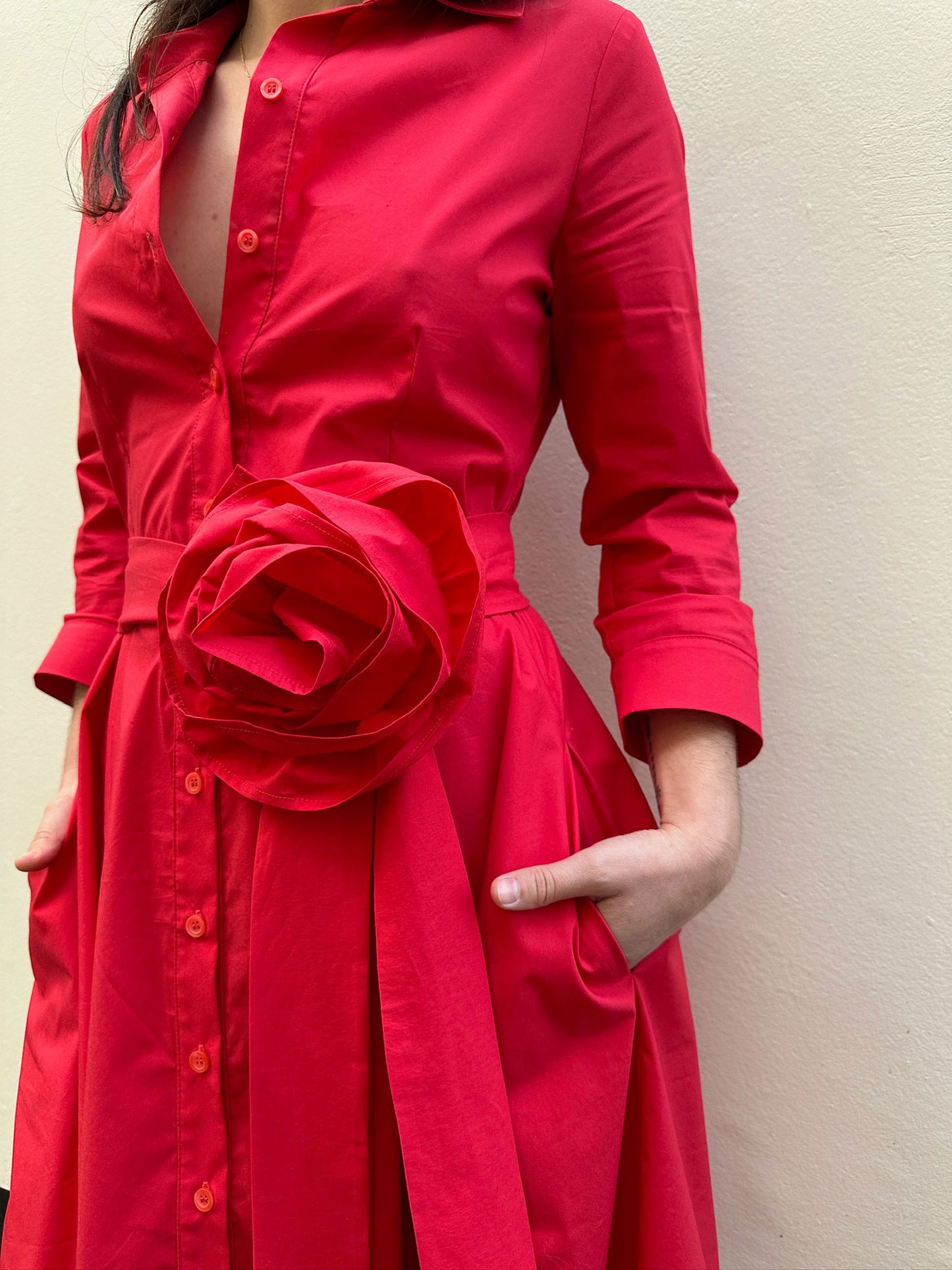 21-MED SHIRT DRESS RED RED