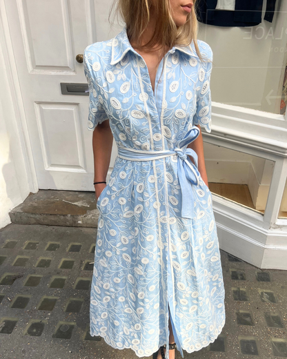 AUDRIA MIDI FLORAL DRESS LT BLUE/ WHITE