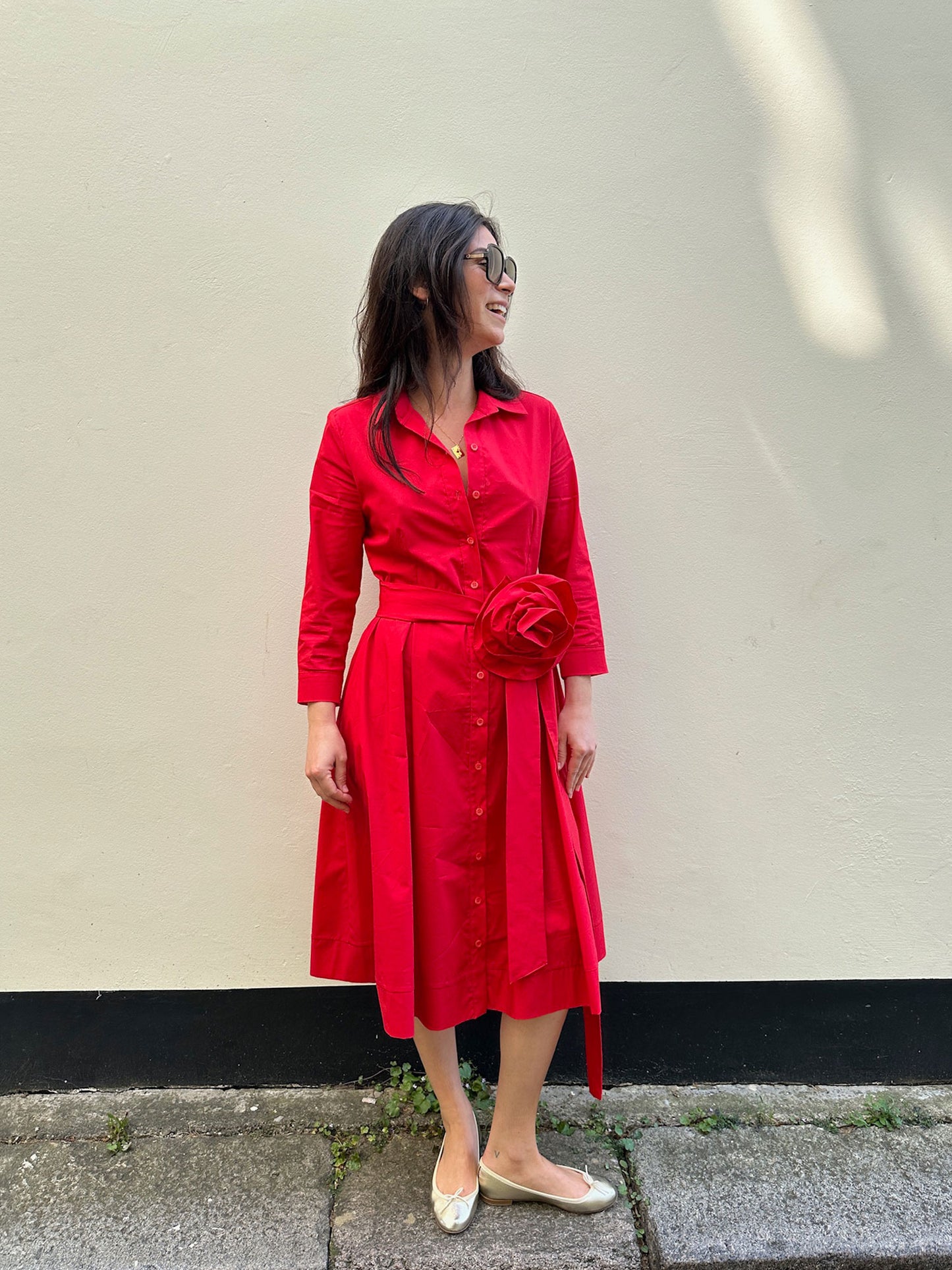 21-MED SHIRT DRESS RED RED