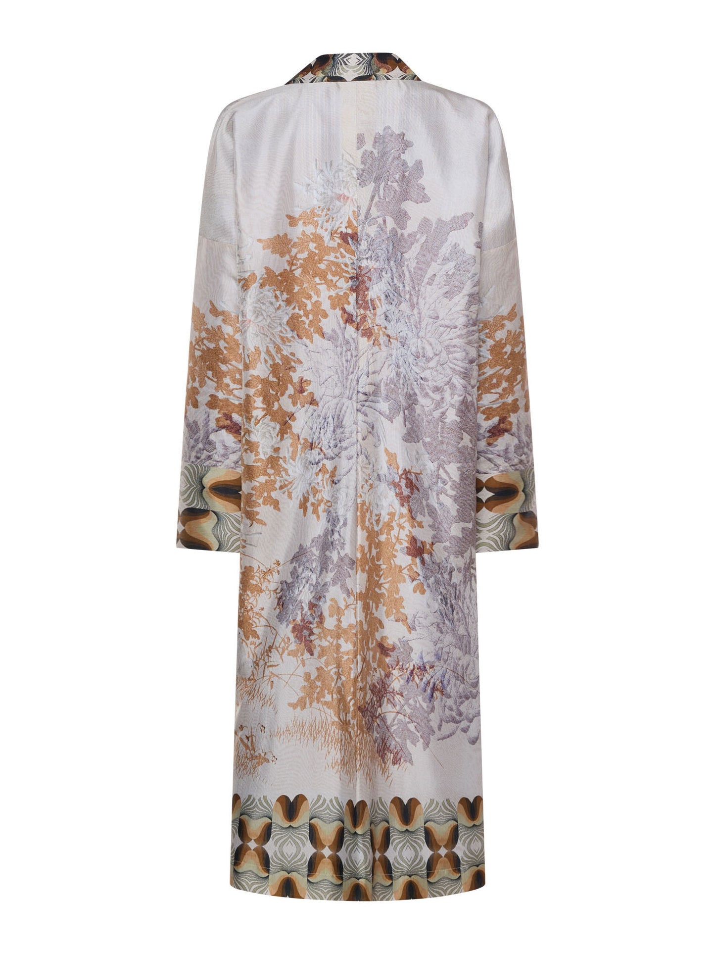 Long coat with floral print on a white background