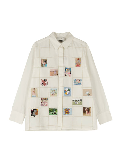 White shirt with photo patches on a white background