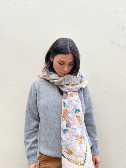EMBROIDERED SCARF FLORAL WILD OAT