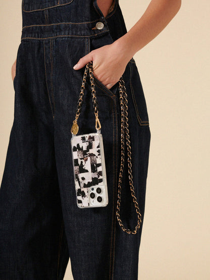 CHAÎNE DE TÉLÉPHONE LOU NOIR OR 