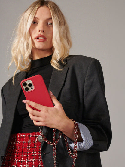 SONA VELVET PHONE CHAIN RED SILVER - 120CM