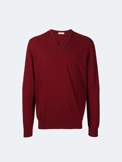 PULL COL V EN CACHEMIRE BORDEAUX 