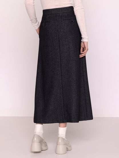 LONG WOOL SKIRT DARK GREY