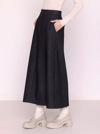 LONG WOOL SKIRT DARK GREY