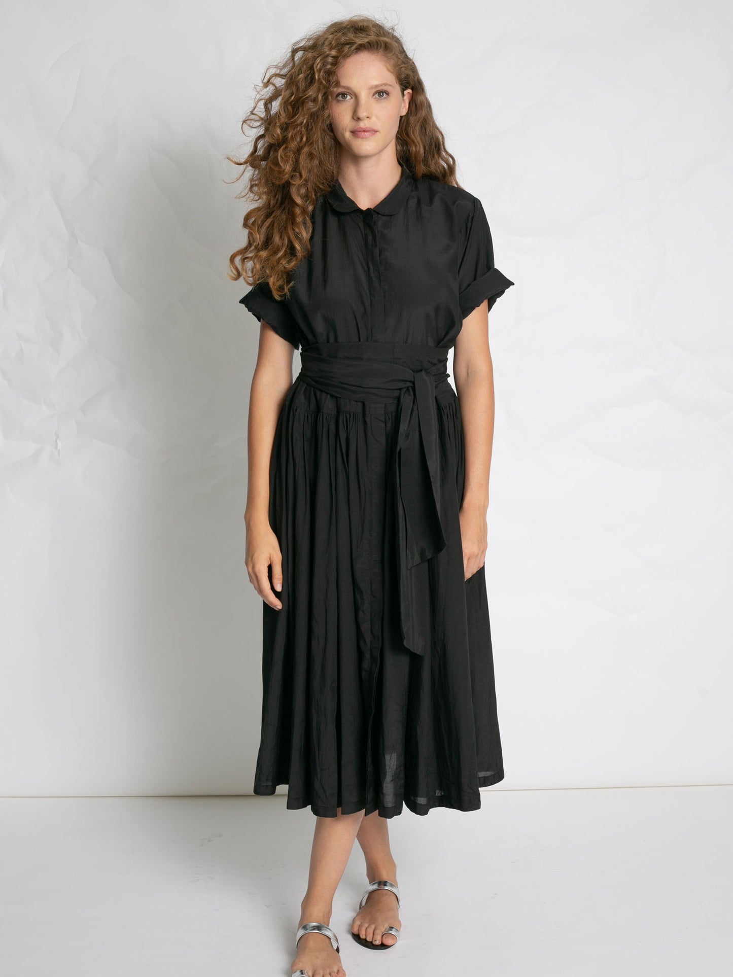 POPLIN DRESS WITH BELT BLACK BLACK
