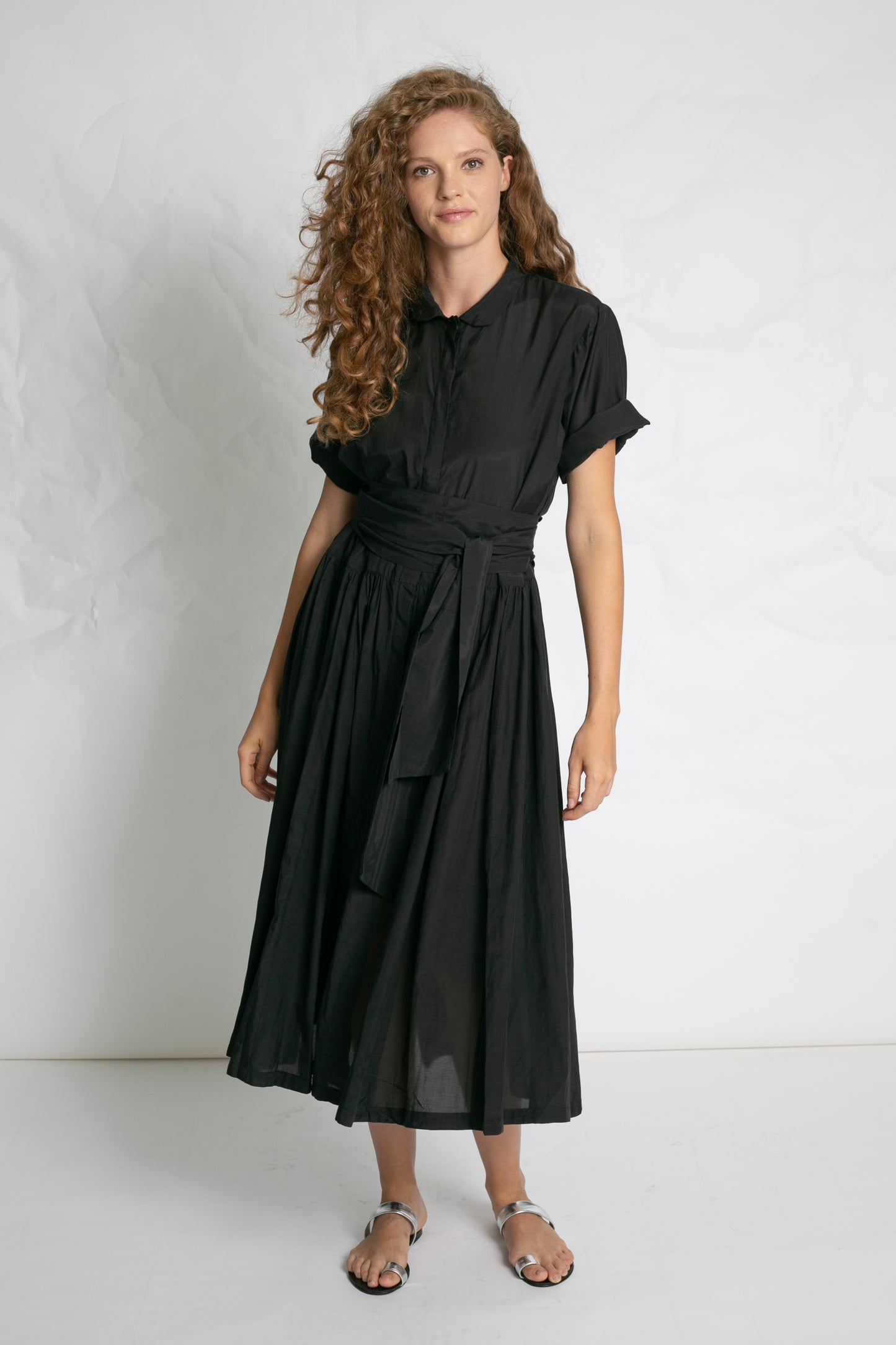 POPLIN DRESS WITH BELT BLACK BLACK