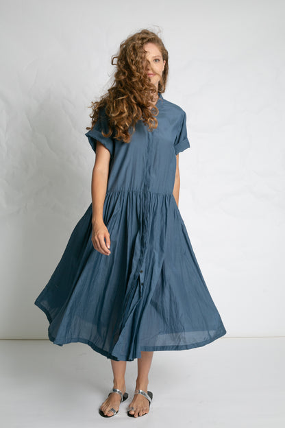 POPLIN DRESS WITH BELT BLUE BLUE