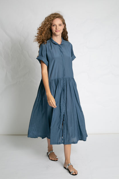 POPLIN DRESS WITH BELT BLUE BLUE