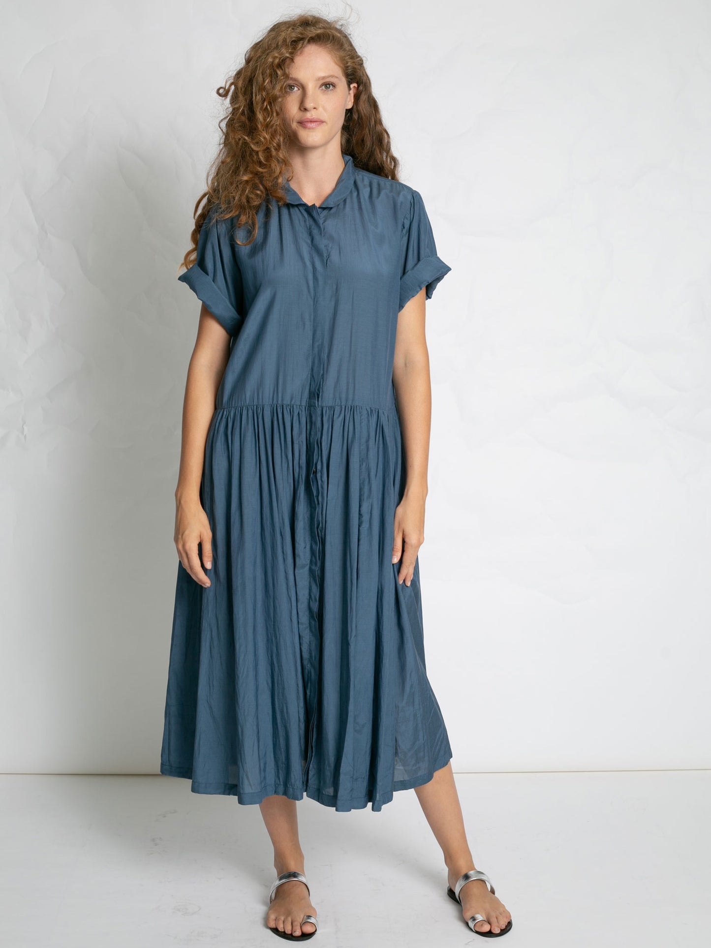 POPLIN DRESS WITH BELT BLUE BLUE