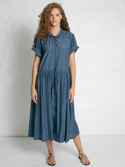POPLIN DRESS WITH BELT BLUE BLUE