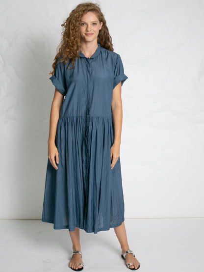 POPLIN DRESS WITH BELT BLUE BLUE