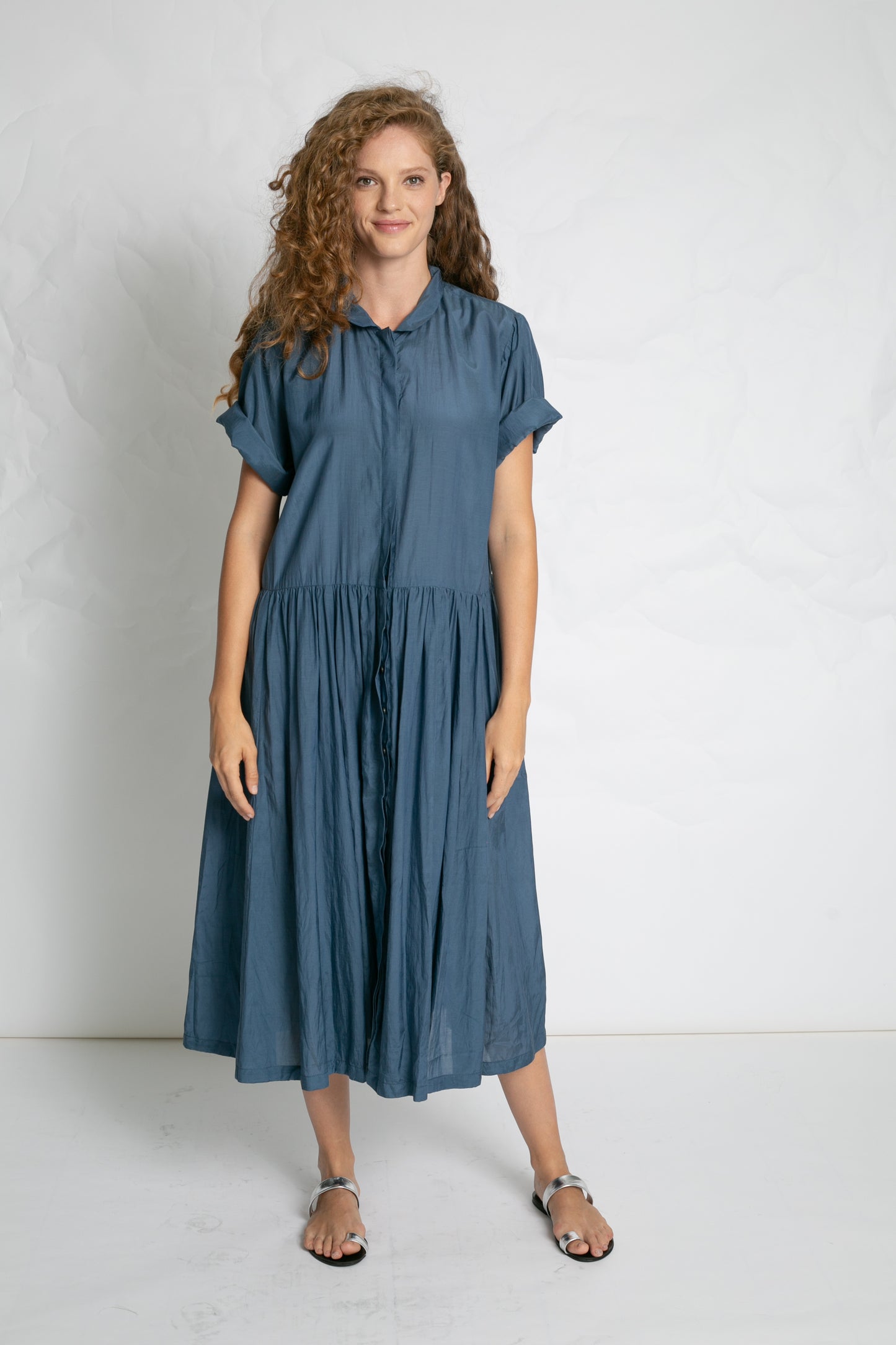 POPLIN DRESS WITH BELT BLUE BLUE