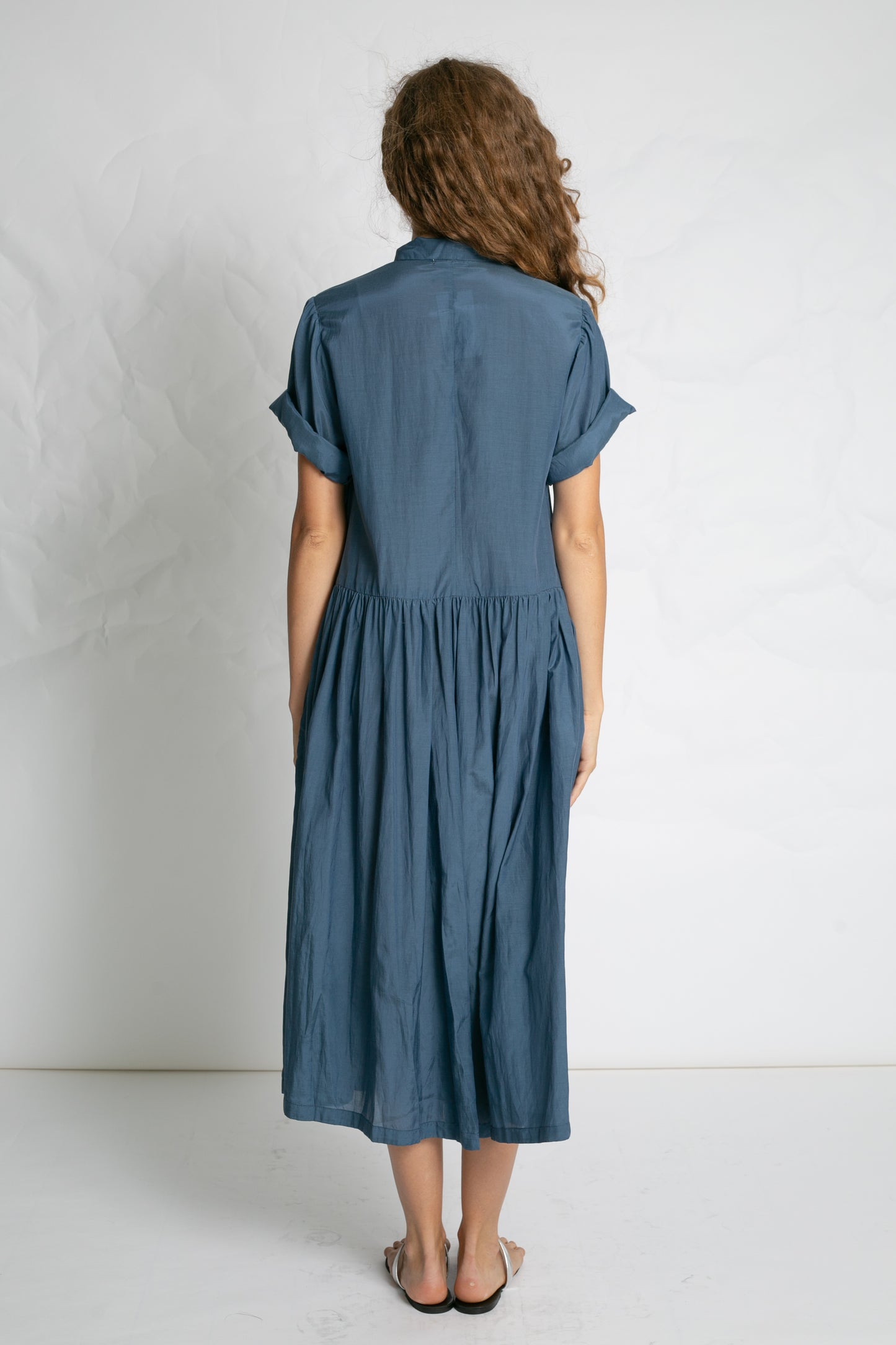 POPLIN DRESS WITH BELT BLUE BLUE