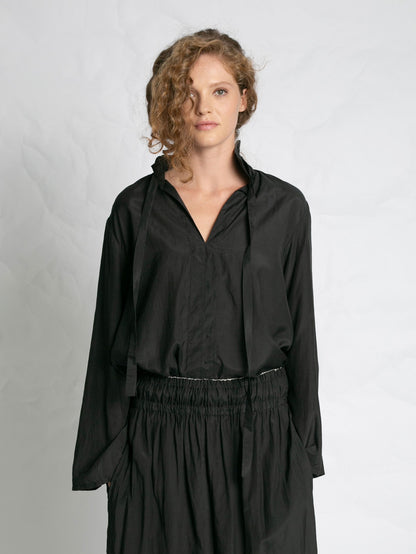 POPLIN SHIRT WITH TIE BLACK BLACK