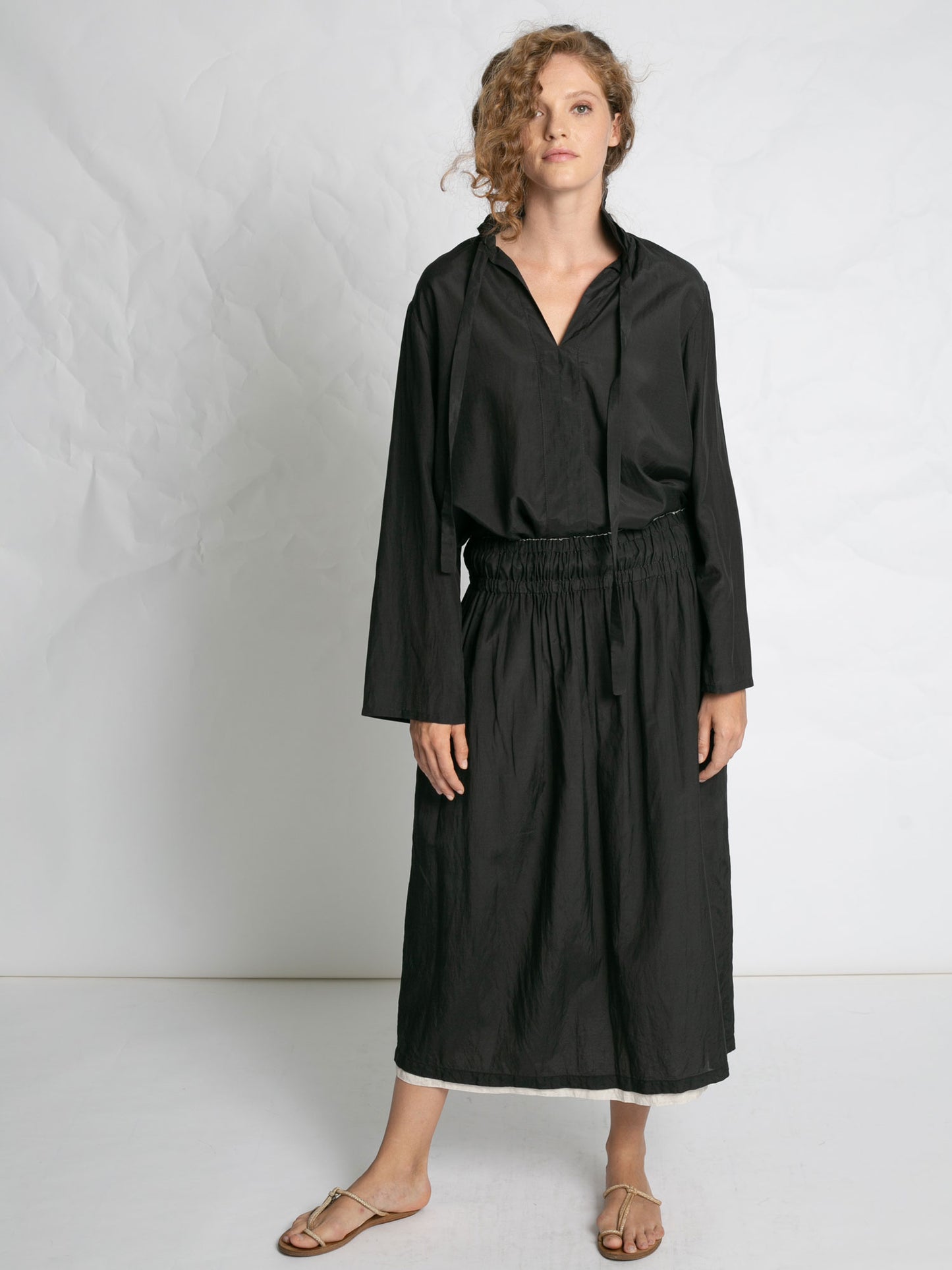 POPLIN SHIRT WITH TIE BLACK BLACK