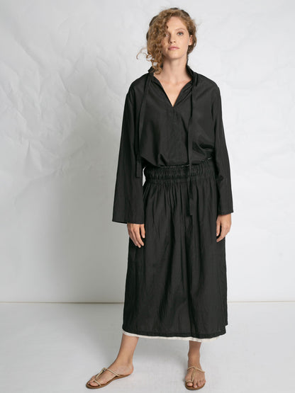 POPLIN SHIRT WITH TIE BLACK BLACK