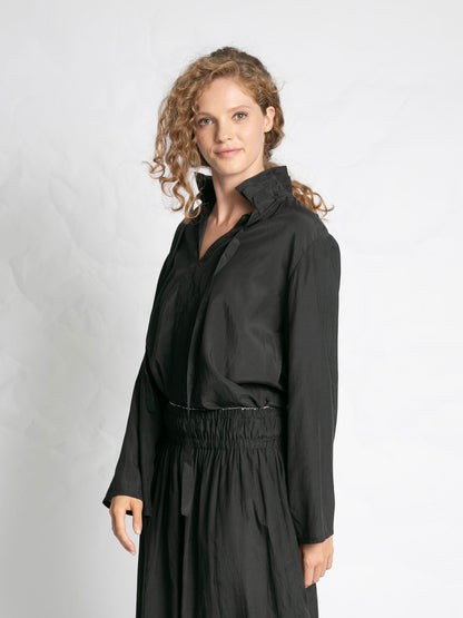 POPLIN SHIRT WITH TIE BLACK BLACK