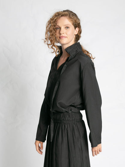 POPLIN SHIRT WITH TIE BLACK BLACK