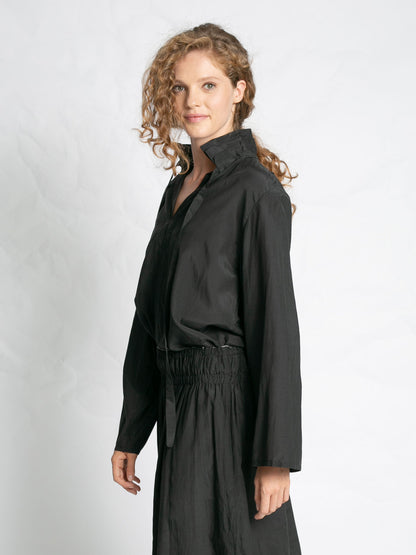 POPLIN SHIRT WITH TIE BLACK BLACK