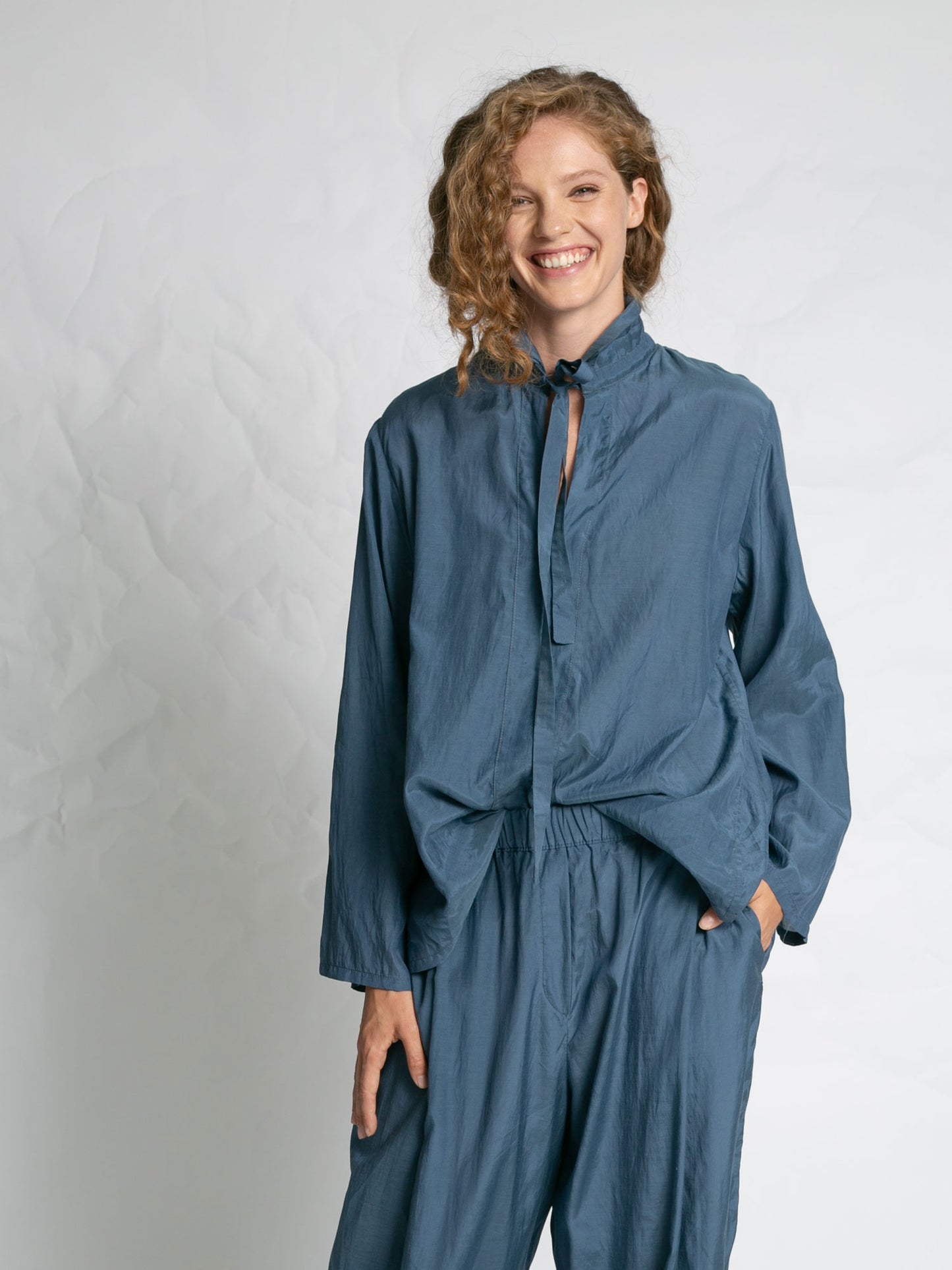 POPLIN SHIRT WITH TIE BLUE BLUE